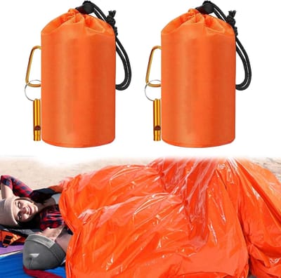 Noodslaapzak - Kampeerslaapzak - 2 stuks - Overlevingsslaapzak - Kampeeroverleving - Overlevingsonderkomen - Buitenslaapzak - Draagbare warme kampeerslaapzak - 210 x 90cm - Geschikt Voor wandelen, kamperen in de buitenlucht