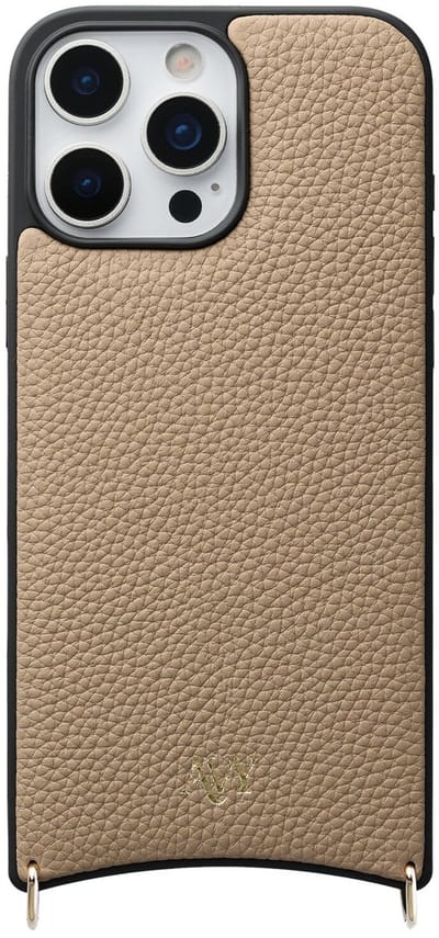 AVY Leren Hoesje | Geschikt voor Apple iPhone 16 Pro | Compatibel met MagSafe | Leather Case | Back Cover | Haakjes voor koord | Beige