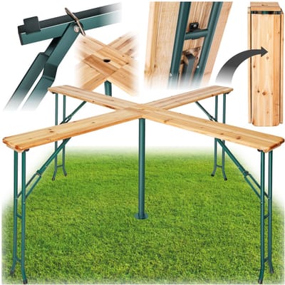 tectake® Quattro Bartafel - Statafel voor Feesten - XXL Biertafel van Hout - Inklapbaar - Buitenklaptafel - Weerbestendige Tuintafel in Kruisvorm - Robuust en Stabiel