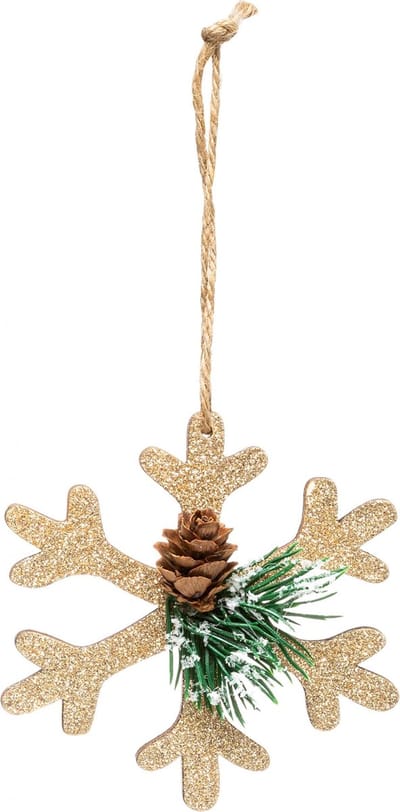 JJA - Gouden natuurlijke sneeuwvlok hanger 10 cm voor kerstboom