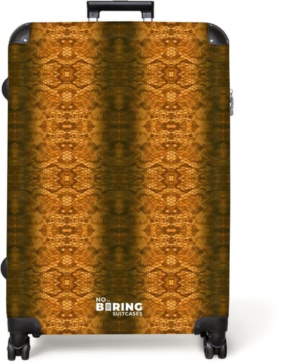 NoBoringSuitcases.com® - Koffer groot - Reiskoffer lichtgewicht - Oranje slangenhuid met symmetrische schubstructuur - Rolkoffer met 4 wielen - Grote trolley XL - 98 liter bagage
