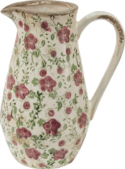Clayre & Eef Decoratie Kan 20x14x25 cm Roze Beige Keramiek Bloemen