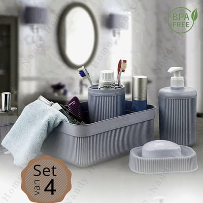 Voce Badkamer Accessoires 4 delige Set | Zeepdispenser | Zeepbakje | Tandenborstelhouder | Keuken Mandje | Antraciet