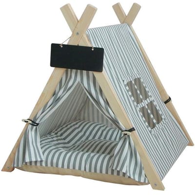 Tente pour animaux de compagnie triangulaire amovible en toile rayée beige, niche pour chat, fournitures pour animaux de compagnie S 52.5*51.5cm