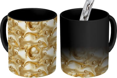 Magische Mok - Foto op Warmte Mokken - Koffiemok - Vloeibaar - Druppels - Goud - Magic Mok - Beker - 350 ML - Theemok