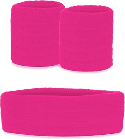 KIMU® Kind Zweetbandjes Set Roze - Kinder Hoofdband Polsbandjes Pink Zweetband Sporten Turnen Kinderen Polsband Polsbandje Festival