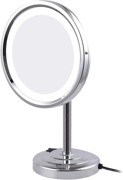 Make-up Spiegel - Vergrotende Spiegel - Dagelijkse Verzorging - Geïntegreerde LED Verlichting - 8 Inch Diameter - Chroom