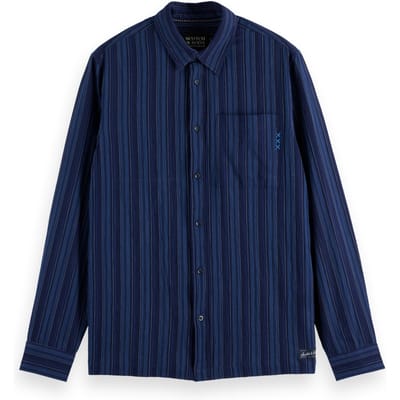 Scotch & Soda Textured Stripe Shirt Sky Captain Stripes Size: S | Casual Shirts Outlet | Heren | Blauw