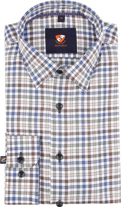 Suitable Overhemd Bruin Ruiten - Maat 39 - Heren - Casual Shirt