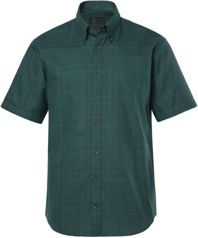 JP 1880 - Heren - geruit overhemd korte mouwen buttondown kraag Modern Fit - Middernacht groen - Maat 3XL