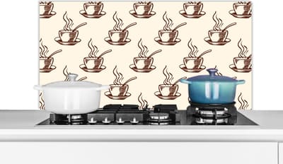 Spatscherm keuken 100x50 cm - Kookplaat achterwand Patronen - Vintage - Koffie - Muurbeschermer - Spatwand fornuis - Hoogwaardig aluminium