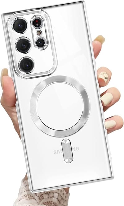 Hoesje Geschikt Voor Samsung Galaxy S23 Ultra hoesje Magnetisch Met Lens beschermer Transparant / Zliver – Magneet hoesje