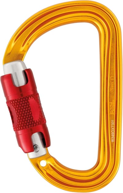 Klimkarabiner D-vorm - Met borging - Klimsport Veiligheid - Twist-Lock Vergrendeling - 20 mm opening - Geel