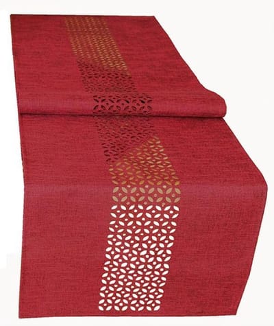 Tafelloper - effen donkerrood met opengewerkte rand - Loper 140 cm