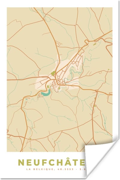 Poster Stadskaart - Plattegrond - Kaart - Vintage - Neufchâteau - 120x180 cm XXL