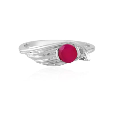 Cavill - Dames Ring 925 Sterling Zilver Platina Gecoat - 0,41 ct Framboos Chalcedoon Ronde Edelsteen - Bezel Zetting - Modern Elegant Design