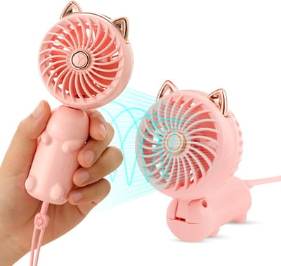 Draagbare handventilator met oplaadbare batterij en 3 snelheden - leuke persoonlijke elektrische ventilator voor meisjes - opvouwbare mini-USB-ventilator voor buitenreizen en kantoor - bureau - tafel - slaapkamer Auto Ventilator