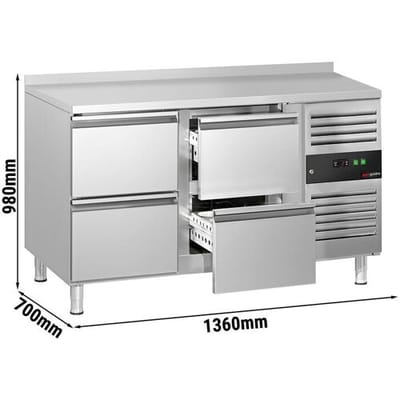 GGM Gastro Kühltisch ECO - 1360x700mm - mit 4 Schubladen - mit Aufkantung