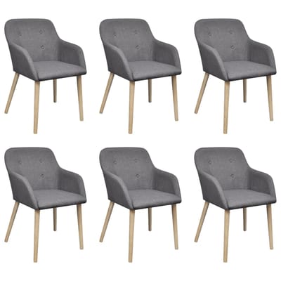vidaXL - Eetkamerstoelen - 6 - st - stof - en - massief - eikenhout - lichtgrijs