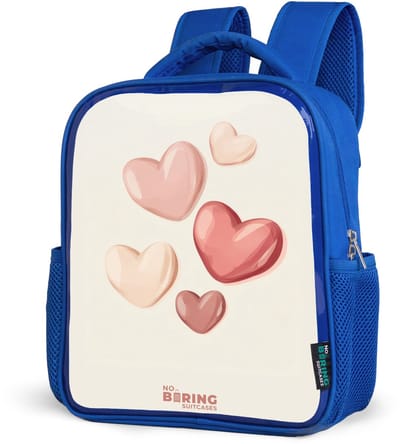 NoBoringSuitcases.com® - Rugzak blauw - Schooltas jongens - Zwevende harten in zachte rode en roze tinten - Kinder rugtas jongen - Boekentas kind - Kinderrugzak voor school - Schoolrugzak