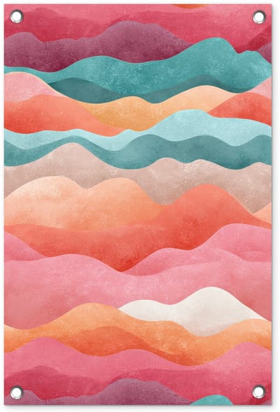 Tuinposter 40x60 cm - Tuindecoratie Golven - Kleurrijk - Abstract - Poster voor in de tuin - Buiten decoratie - Schutting tuinschilderij - Tuindoek muurdecoratie - Wanddecoratie balkondoek