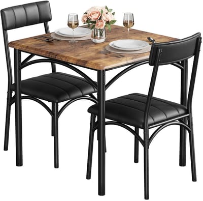 RosaBloom Eettafelset - Keukentafelset - Ontbijtset - Eethoekset - Gestoffeerde stoelen - Stevig stalen frame - Tafel 74x74x76 cm Stoelen 43x47x86 cm
