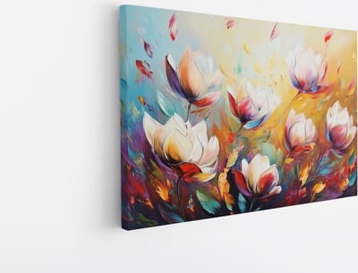 Saammp Canvas Schilderij - Kleurrijke Bloemenveld Kunstwerk - Natuur - Abstract - 45x30 - Foto op canvas - Wanddecoratie - Muurdecoratie Woonkamer - Woonkamer Decoratie