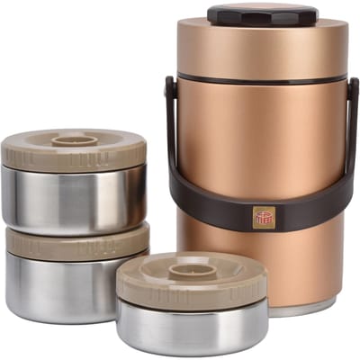 2.3L Vacuüm Lunchbox 304 Roestvrij Staal 3 Lagen Lekvrij Geïsoleerde Voedselcontainer voor Werk Reizen goud