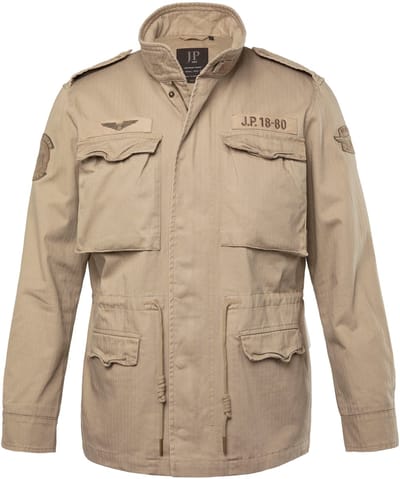 JP 1880 - Heren - Veldjas katoenen jack badges vintage look - Donkerbeige - Maat 5XL