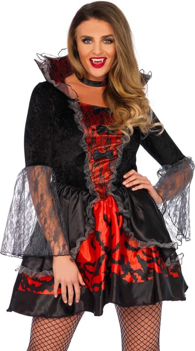 Deadly Dark Vampire Dress Volwassenen Vrouwen Zwart / Rood Halloween en Horror Maat M