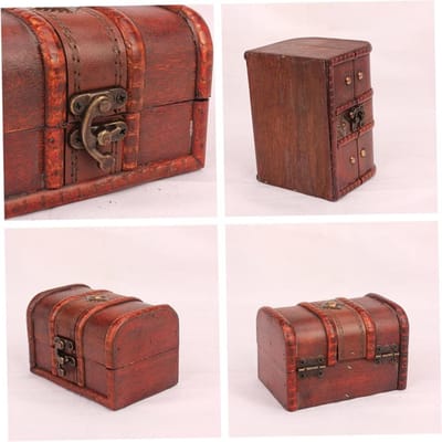 Opbergdozen Hout - Houten Kistjes - Sieraden Opbergen - Handgesneden Bloemmotief - 16 & 12 cm - Bruin