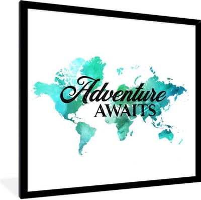 Poster in lijst - Fotolijst 40x40 cm - Posters - Wereldkaart - Spreuken - Waterverf - Posterlijst zwart - Decoratie - Wanddecoratie woonkamer - Muurdecoratie slaapkamer