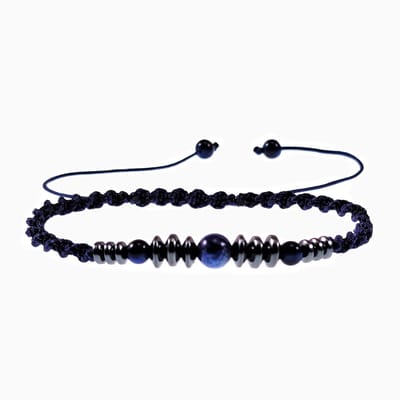 Handgemaakt Armband Heren - Natuurlijke Blauwe Amerikaanse Steen - Hematietkralen - Macramé Armband - Verstelbaar