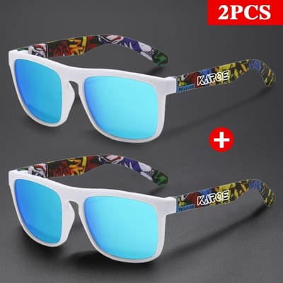 Haute Qualité KAROS 2PCS Mode Vintage Lunettes de Soleil Carrées Hommes Femmes Lunettes de Soleil Designer UV400 Lunettes pour Conduire Pêche blue