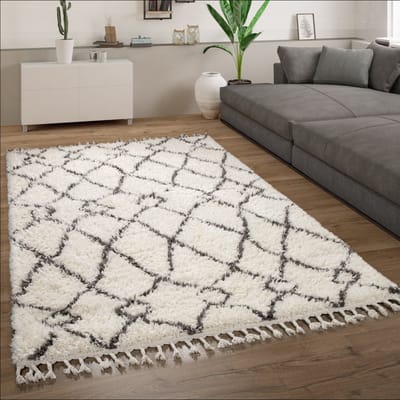 Paco Home Hoogpolig Vloerkleed Woonkamer Shaggy Scandinavisch Franjes Pluizig Modern 120x170 cm