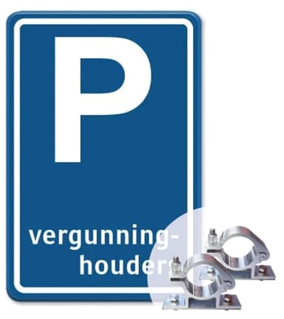 Parkeerbord Vergunninghouders - blauw - Weerbestendig Aluminium - 40x60 cm - Bevestiging: Met paalbeugels Ø48mm