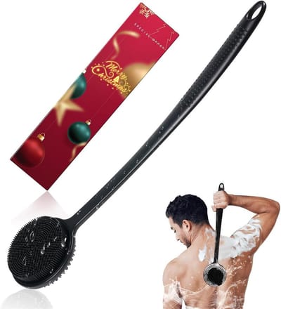 Siliconen rugschrobber - Lichaamsborstel douche - Douchen en scrubben - Dubbelzijdig en lang - 43 cm - Zwart