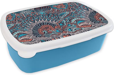 Broodtrommel Blauw - Lunchbox - Brooddoos - Vis - Koraal - Onderwater - Abstract - Patroon - 18x12x6 cm - Kinderen - Jongen