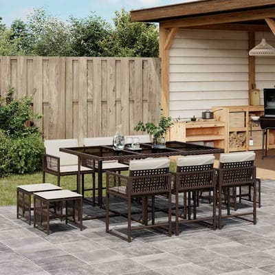 vidaXL - 11-delige - Tuinset - met - kussens - poly - rattan - bruin