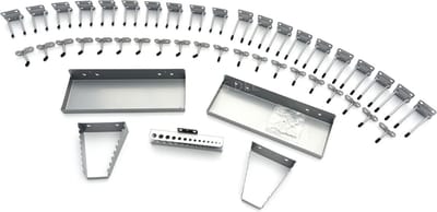 HBM 45-delige Ophanghaken, Opbergrekken en Bakkenset voor Gereedschapswanden en Modulaire Werkplaats Systemen, 38 mm