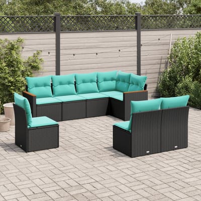 vidaXL - 8-delige - tuinbankset - met - kussens, - zwart - polyrotan