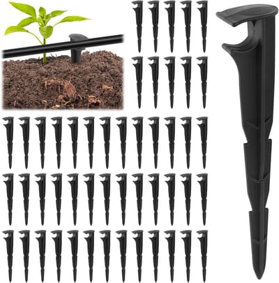 50 Stuks Druppelirrigatie Bevestigingspalen voor 1/2 Inch Slang - Kunststof Ondersteuningsgereedschap voor Tuin, Groenten en Bloemen, Ideaal voor Gazon en Perken