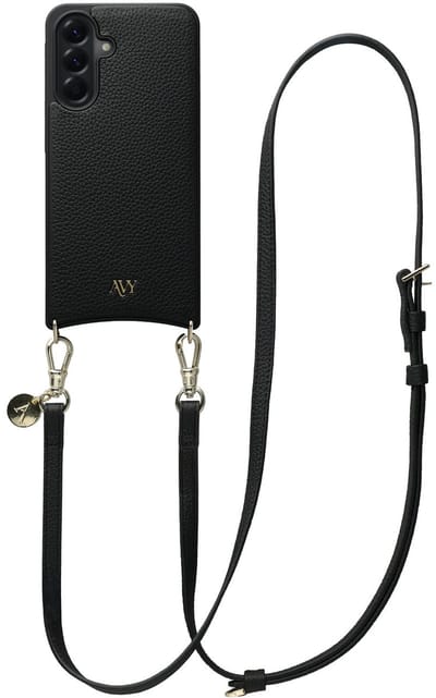 AVY Leren Hoesje Geschikt voor Samsung Galaxy A56 | Compatibel met MagSafe | Leather Case met Telefoonkoord | Crossbody | Zwart | Long Leather