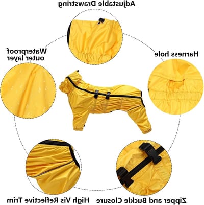 Hoge waterdichte hondenregenjas met reflecterende details, 1/2 beenpak voor kleine en middelgrote honden, ideaal voor natte dagen - Geel - 3XL