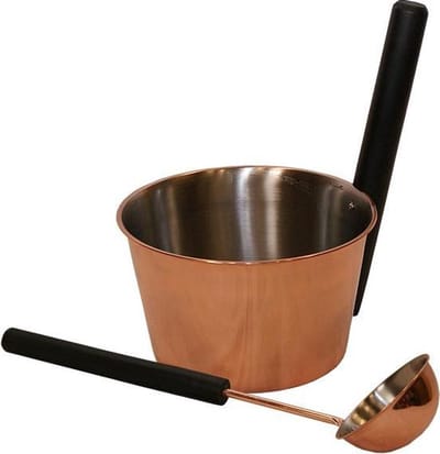 Saunia - Emmer 4 L en lepel - koper buitenzijde / zilver binnenzijde