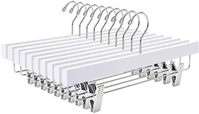 Set van 10 Witte Houten Kledinghangers van 14 Inch voor Broeken, Rokken en Ondergoed - Antislip Hangers met Clips voor Organisatie
