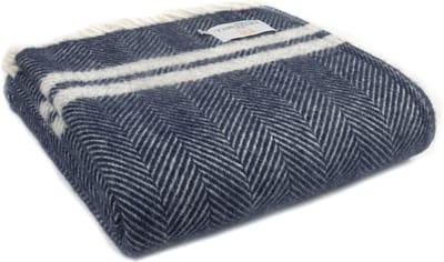 Plaid Visgraat 2 streep Blauw en Grijs - 150x183 - Nieuw Wol - Tweedmill UK