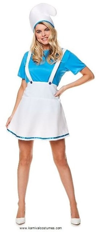 Smurfin Kostuum Dames Carnavalskleding Dames Verkleedkleren Volwassenen Carnaval - Polyester - Blauw/Wit/Beige - Maat M - 3-Delig Hoed/Top/Rok