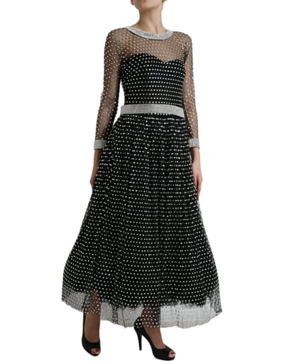 Versierde Mesh Gown Lange Mouwen A-lijn Jurk