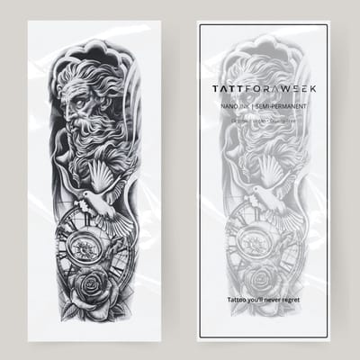 Nep tattoo sleeve neptunus | Neptattoo volwassenen | Tijdelijke tattoo voor volwassenen | Temporary tattoo | Plaktattoos voor volwassenen | Neptattoos | Probeer zorgeloos een tattoo | tattforaweek